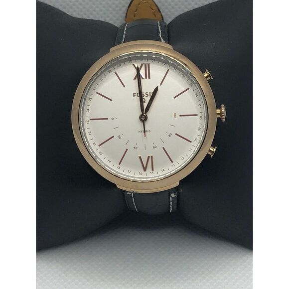 Fossil FTW5021 Women's Black Leather Analog Silver Dial Hybrid Smart Watch HO389 - Picture 1 of 9